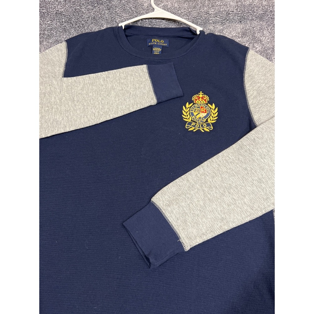 Polo Ralph Lauren Mens Sleepwear Waffle Knit Thermal Crest Shirt Navy Gray M